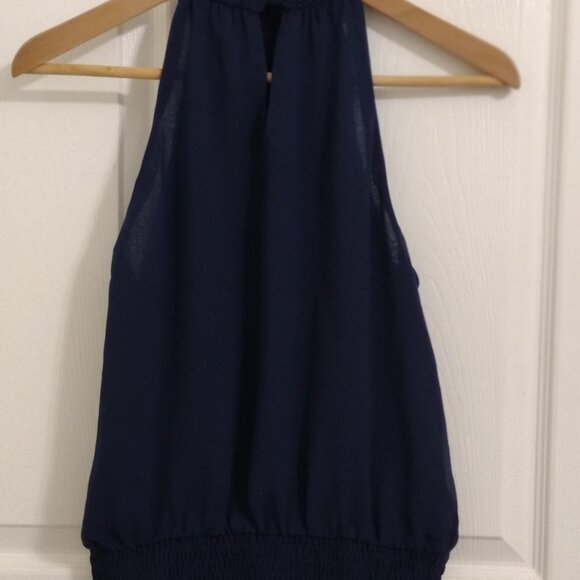 INC International Concepts Blue Halter Top Small Smocked Waist Flowy Blouse Chic - Picture 5 of 9